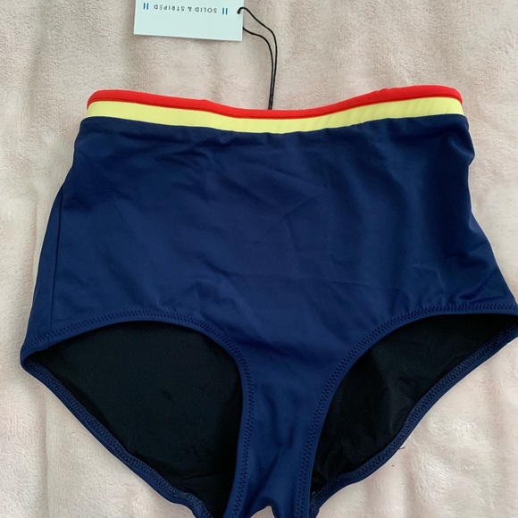 Solid &‎ striped blue high waisted bikini bottoms - Picture 1 of 8